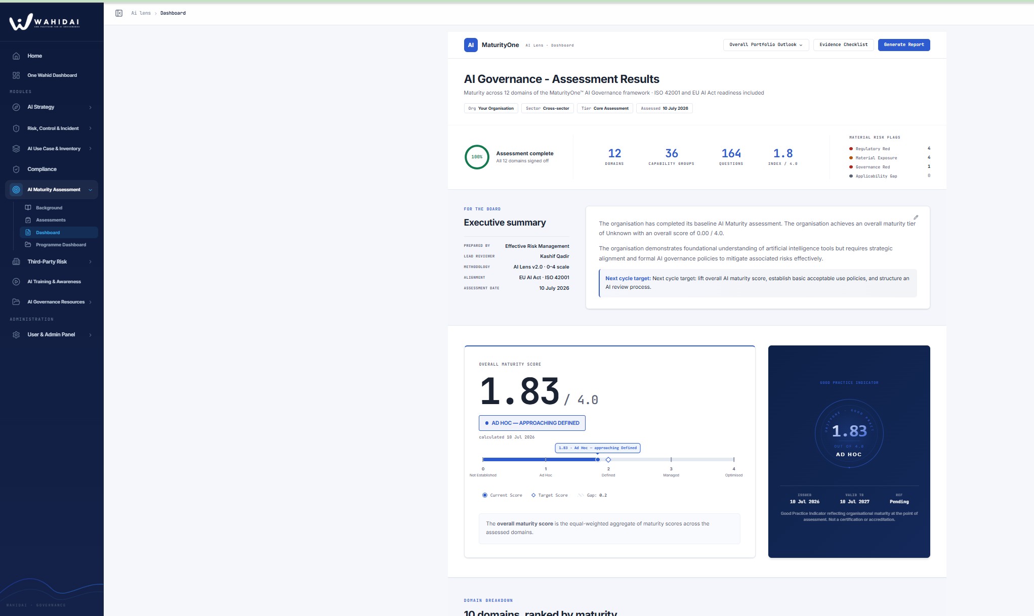 05 · AI Maturity & the Board: Benchmark it. Then prove it. - Wahid AI governance dashboard
